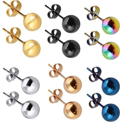 DoreenBeads Stainless Steel Ear Post Stud Earrings For Men Women Jewelry Silver Color Ball 2-8mm Dia., 1 Pair