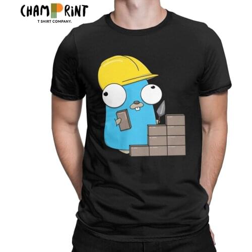 Builder Gopher Go Language T-Shirt for Men Golang Novelty Cotton Tees Round Neck Short Sleeve T Shirt Gift Idea Tops