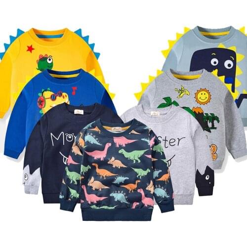 2021 Boys Sweatshirt Spring Autumn Children Clothes Blue Gray Crewneck Monster Dinosaur Pullover Sweatshirt for Toddler Kids
