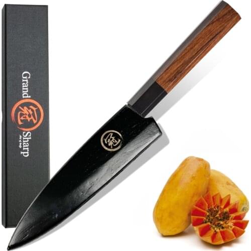 Utility Knife Hand Forged Kitchen Knives Japanese AUS10 3-Layer Steel Wood Handle Chef Knife Kurouchi Finish Butcher Tools NEW