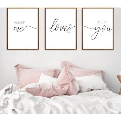 All of Me Loves All of You Nordic Minimalist Black White English Wall Art Canvas Painting Living Room Decoration