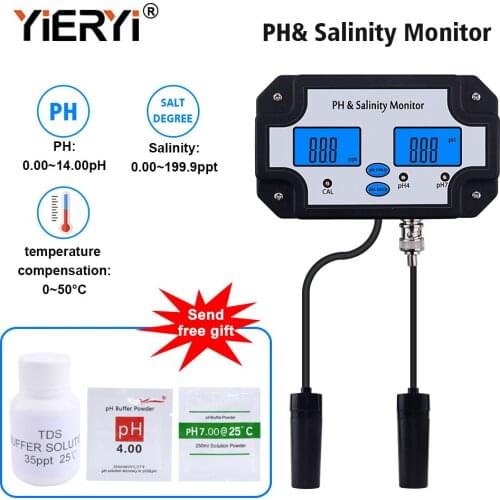 Yieryi Online Salinity & PH Monitor 2 in 1 ph meter&Salinity Tester for Aquarium pool spa seawater horticultural water Quality