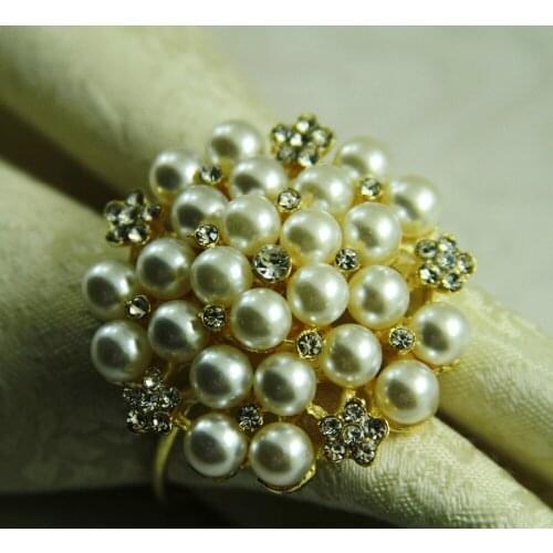 Pearl crystal wholesale napkin rings beaded wedding, napkin holder