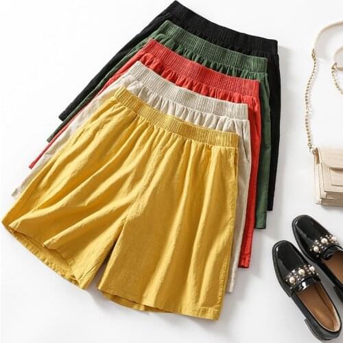 100% Cotton Women Summer Casual Short Pants New 2021 Simple Style Solid Color Loose Female Elastic Waist Knee Length Pants S3561