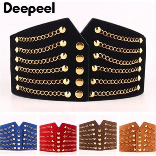 Deepeel 1pc Women Fashion Slim Corset Cummerbunds Elastic Belts Wild Rivet Waistband Female Coat Fur hige Waist Belt Accessory