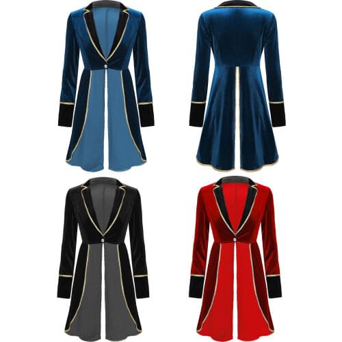 Womens Adult Velvet Swallow-Tailed Coat Casual Long Sleeve Lapel Blazers Jacket Halloween Carnival Cosplay Party Costume