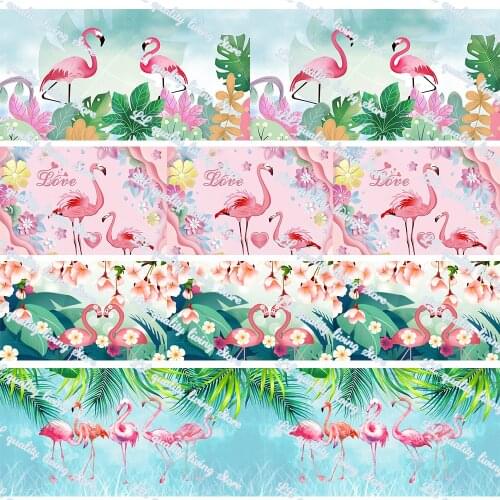 16-75MM Cartoon Flamingo Printed Grosgrain Ribbon 50 Yards/Roll Tape Clothing Bakery Gift Wrapping Accessory Hairbow Head