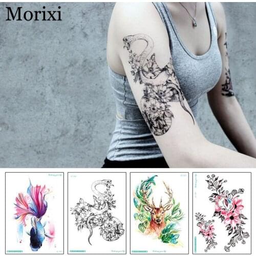 18 styles fake tattoo sticker water transfer one time body sticker flower animals designed 21*15cm temporary tattoo RA014