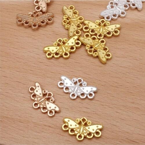 20pcs/lot 11x18mm Butterfly Pendants Copper Piece Pendant Hair Accessories Porous Connector For DIY Necklace Making Jewelry