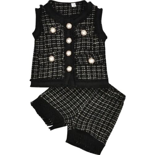 2020 new plaid Tank top + shorts set Loose knit Suit baby girls baby cloth