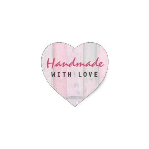 3.8cm Handmade With Love Rustic Pink Wood Vintage Heart Sticker