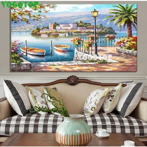 5D DIY Square round Diamond Painting Abstract Mediterranean Sea Garden Landscape Diy Diamond Embroidery Mosaic Wall art YY5123