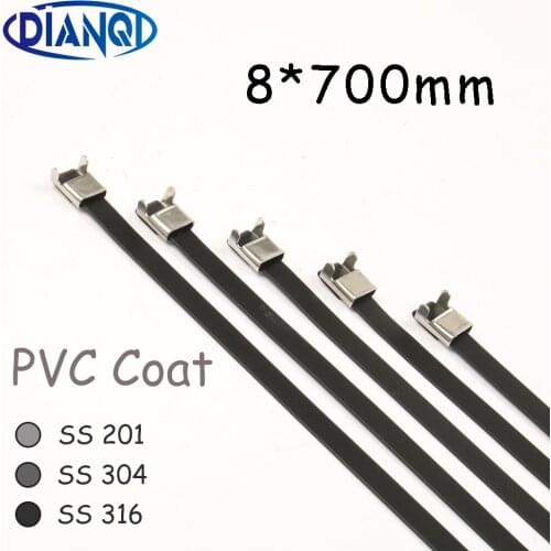 8*700 8mm 8x700 Stainless Steel Zip PVC coating Strong Stainless Steel Grade Metal Cable Ties Zip Tie Wraps