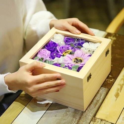 Wooden Unpainted Box Hinged Glass Top Jewelry Display Storage Box Case 6