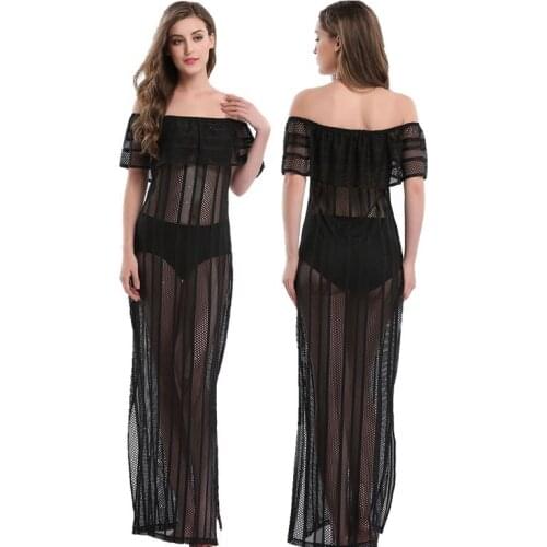 Long Beach Skirts Solid Swimsuit Cover Up Hollow Out Womens Tunics For Beach Perspective Women Swimsuit Cover Black/White