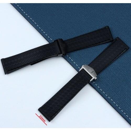 Durable Black 22mm Silicone Rubber Arc End Watch Strap For TAG HEUER CARRERA Deployment Clasp Waterproof Tape Stock Free tools