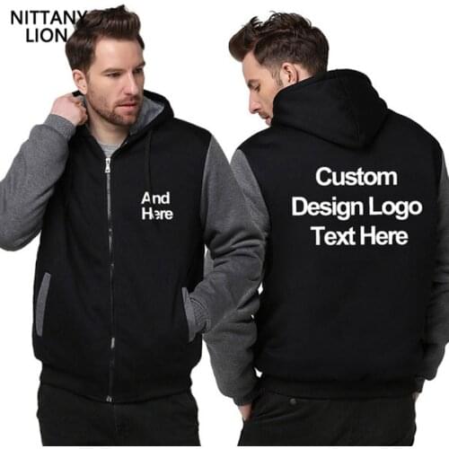 Custom Mens Hoodies Diy Print Logo Design Hoodie Autumn Winter Fleece Thicken Outdoor Coat Jacket Sweatshirts Drop Shipping