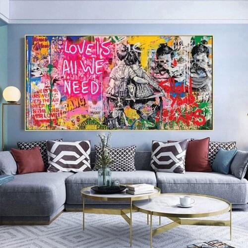 Art Love Is All We Need Canvas Paintings On The Wall Art Posters And Prints Graffiti Street Art Pictures Home Decoration Modern