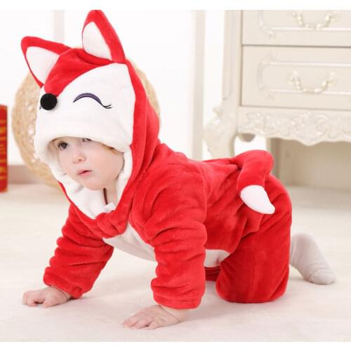 Red Fox Baby Girl Romper Flannel Baby Boy Overall Infant Toddler Halloween Costume Newborn Baby Clothes for 0-24 Month RL2-Q
