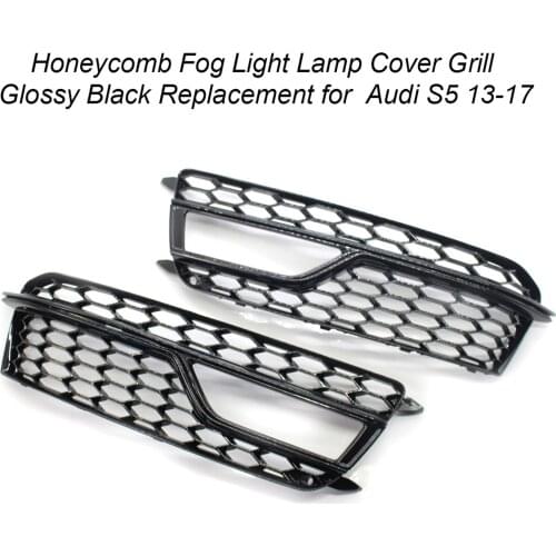 Honeycomb Fog Light Lamp Cover Front Bumper Lower Grille Trim Fog Lamp Cover Grill Glossy Black Replacement for Aud S5 13-17