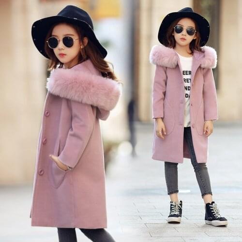 Children Girls Coats Outer wear New Winter Girls Jackets Woolen Long Trench Fur Warm Clothes Kids Outfits For 4 6 8 10 Years