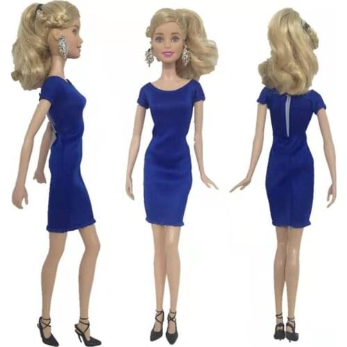 Blue Fashion Lady Office Dress for Barbie Doll Clothes Evening Party Gown Outfits 1/6 BJD Doll House Accessories Kid Cosplay Toy