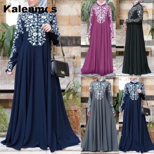 Muslim Abaya Long Dress Women Maxi Floral Print Kaftan Robes Ramadan Dubai Turkey Islamic Clothing Arab Duba Plus Size 5XL
