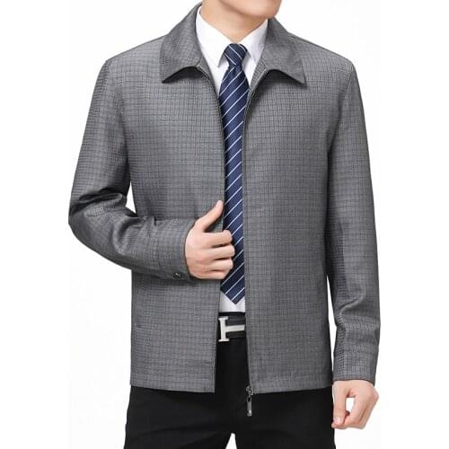 50% Off Men' s Spring Autumn Casual Men Plaid Jackets and Coats Turn-down Collar Zipper Coat Overcoat