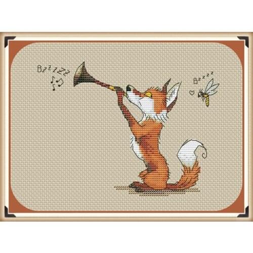 MM Counted Cross Stitch Kit Fox blowing the horn Handmade Needlework For Embroidery 14ct Cross Stitch