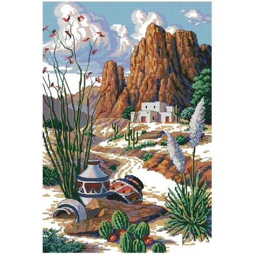 Gold Collection Lovely Counted Cross Stitch Kit Southwest Mesa Desert Mountain Pot Cactus Cacti dim 03801 3801