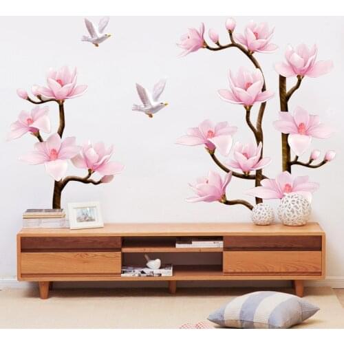 3d Pink Magnolia Flower Wall Sticker Living Room Bedroom Home Decor Aesthetic Decal Removable PVC Wallpaper