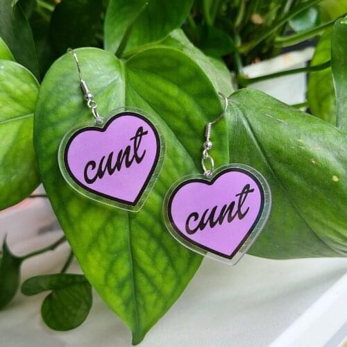 2021 New Heart Earrings for Women Acrylic Rude Cunt Personality Black letter Pendant Exaggerated Hanging Earrings party Jewelry