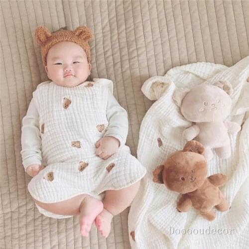 New Cute Bear Print Baby Infant Blanket Swaddle Newborn Soft Cotton Gauze Wrap Bath Towel Bedding Sleeping Bag