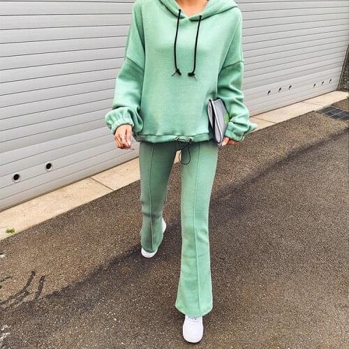 New products autumn and winter womens thickened hooded drawstring long sleeve sweater pull elastic pants sports suit