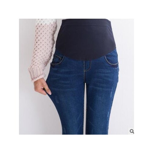 2017 Fall New Maternity Pants was thin fried Washed Denim flower pencil pants care of pregnant women belly