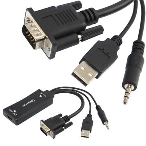 VGA Male To HDMI-Compatiable Female with 3.5mm Audio USB Plug Cable Converter Adapter 1080p
