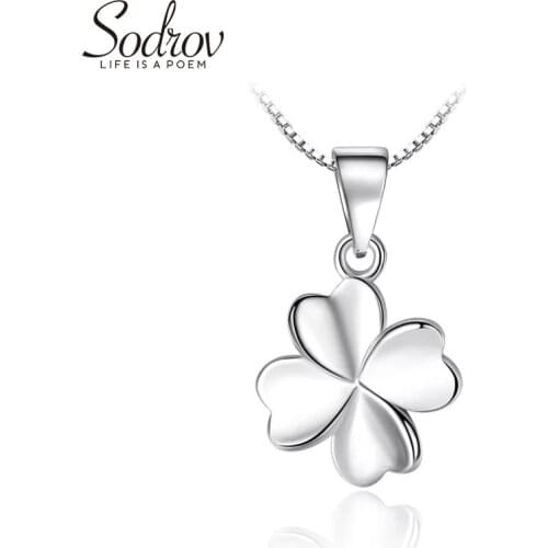 SODROV Authentic 925 Sterling Silver Four Leaf Clover Charm Necklace Ladies Silver Lucky Clover Jewelry NN002