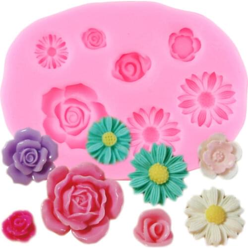 Variety Flower Silicone Mold Rose Daisy Cupcake Topper Fondant Cake Decorating Tools Candy Polymer Clay Chocolate Gumpaste Molds