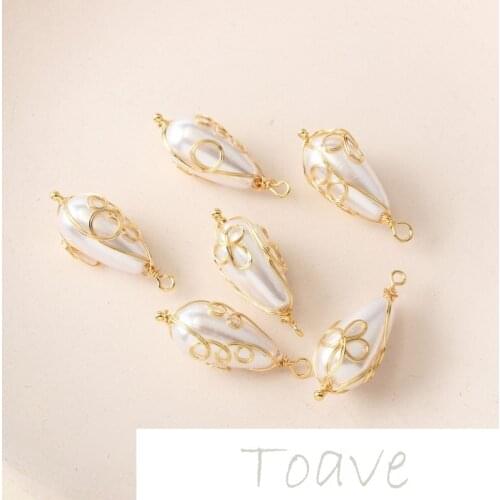 Gold-clad copper plated real gold elegant retro water drop double pendant pearl pendant diy earring material accessories