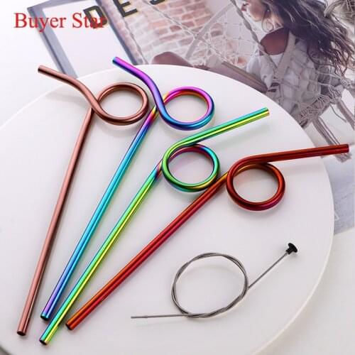 8PCS New Design Colorful Crazy Loop 96 Shape Stainless Steel Straws Reusable Drinking Straw With 3 Cleaner Brush Bar Accessories