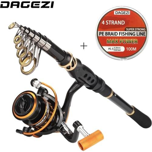 DAGEZI 1.8-3.6M Carbon Fiber Telescopic Fishing Rod Combo Full Kit Telescopic Fishing Rods + Spinning Reel with Fishing Line