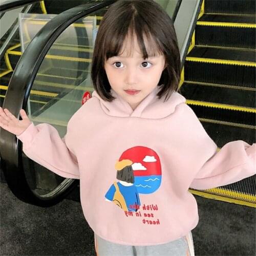 Girls' Hoodies Sweatshirts Kids Underwear 2021 Pink Plus Velvet Thicken Warm Winter Autumn Cotton Tops Fleece Childrens Clothin