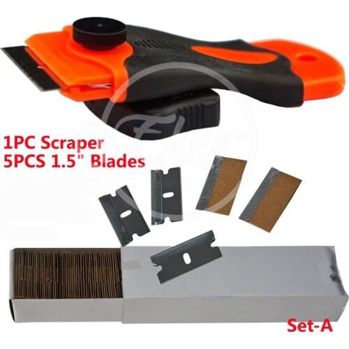 Free Shipping 100PCS 1.5" Automotive Double Edged Carbon Steel Razor Blades and 1PC Mini Razor Scraper For Glue Removing