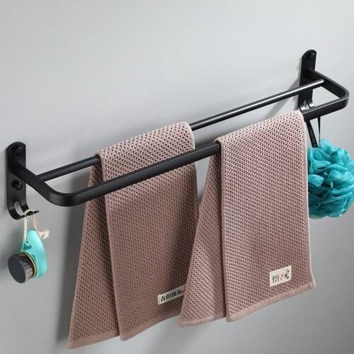 Space aluminum black towel rack bathroom double towel hanging towel bar rack