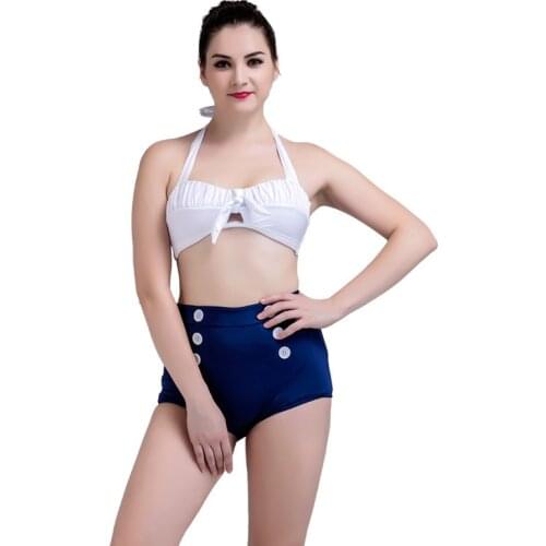 2021 button-down vintage swimsuit high waist thin split European and American large size bikini straps back Bikini cover up