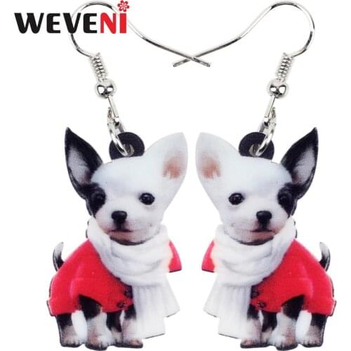 WEVENI Drop Acrylic Scarf Chihuahua Dog Earring Big Long Dangle Animal Jewelry For Girl Women Lady Cartoon Accessories Wholesale