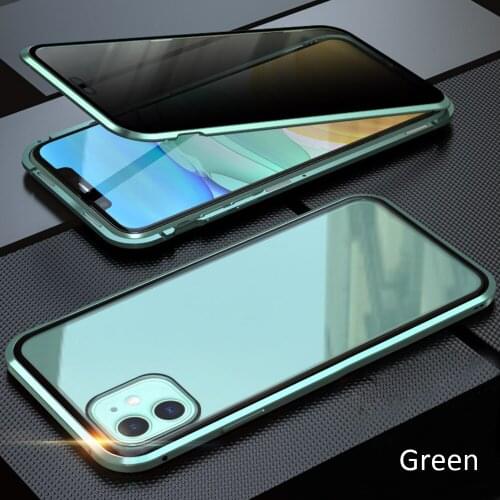 Privacy Tempered Glass Magnetic Phone Case for iPhone11 Pro MAX Anti Peep Magnet Metal Bumper Full Body Protection Phone Cover