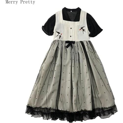 Women Two Piece Short Sleeve Mesh Top And Cartoon Embroidery Sleeveless Mesh Dress Kne Length Pleated Skirt Women Sets Clothing