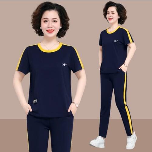 Spring Summer New Women O Neck Solid Fashion Casual Set Elegant Mid-aged Short Sleeves Pants Loose Pullover Soft Streetwear Sets