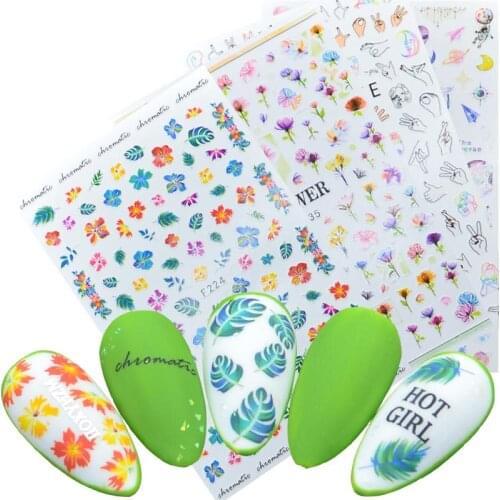 1pcs 3D Nail Decal and Sticker Flower Leaf Tree Green Simple Autumn Slider for Manicure Nail Art Adhesive Tips